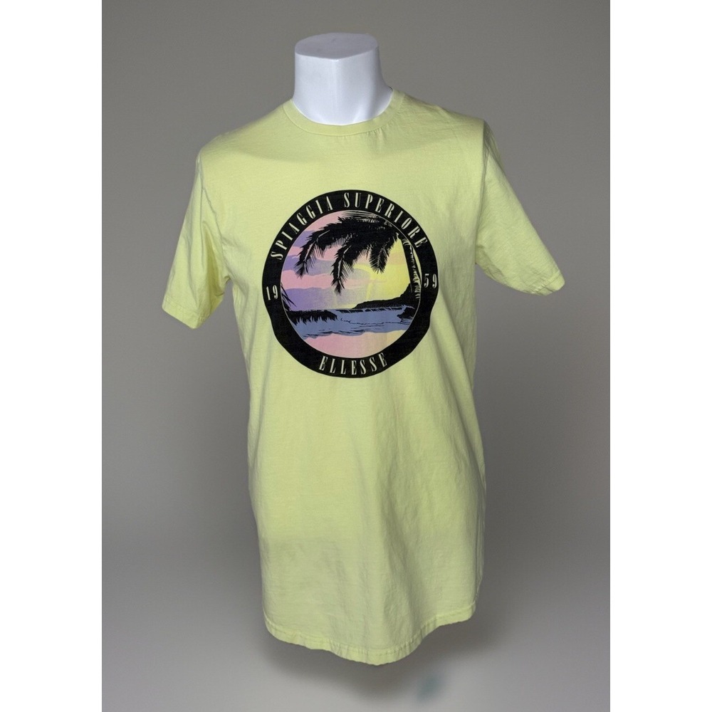 Ellesse T-Shirt Yellow Men's Size Medium M 100% Cotton Tropical Beach